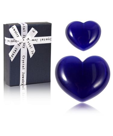 Soulnioi Healing Crystal Dark Blue Cat's Eye Crystal Heart Shape Gemstone Love Pocket Plam Stone Worry Stones Tumbled Stones for Reiki Meditation Therapy Birthday Gift - 2Pcs(3cm & 4.5cm) Dark Blue Cat Eye's_2pcs