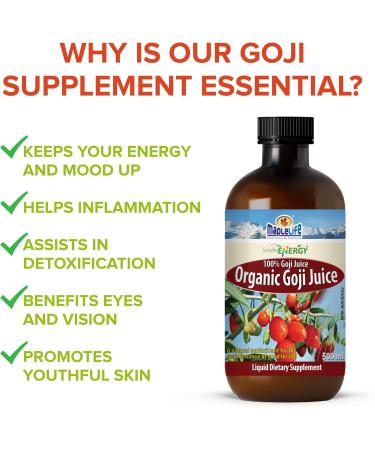 Organic Goji Berry Juice Liquid Goji Juice Improves Absorption Promotes Healthy Skin Increases Energy Helps Inflammation Made from 100% Organic Goji Berries - 500 ml - Buy Online on GoSupps.com