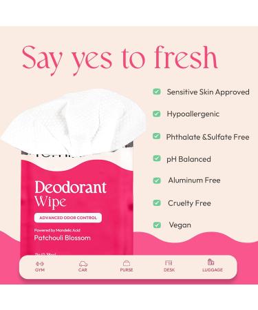 FOMIN Acidified Travel Deodorant Wipes For Women & Men - 15 Count - Patchouli Blossom - pH Balanced Mini Deodorant Travel Size Wipes - Plastic-Free Individually Wrapped Underarm Body Wipes Patchouli Blossom 15 Count (Pack of 1) - Buy Online on GoSupps.com