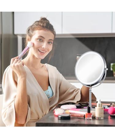 ACOLAR Rechargeable 8in Makeup Mirror with Lights | Double Sided 1x/10x Magnification | 3 Color LED Lighting | USB Charge | Suitable for Bedroom - Buy Online on GoSupps.com