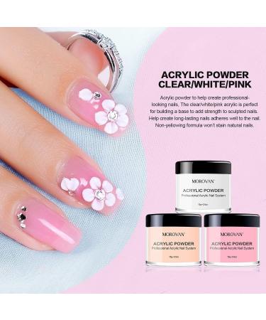 Morovan Acrylic Nail Kit - White Nude Pink Colors Acrylic Powder Professional Nail Kit Acrylic Set for Beginner Acrylic Nail Brush Nail File Nail Extension Nail Carving Home - Buy Online on GoSupps.com