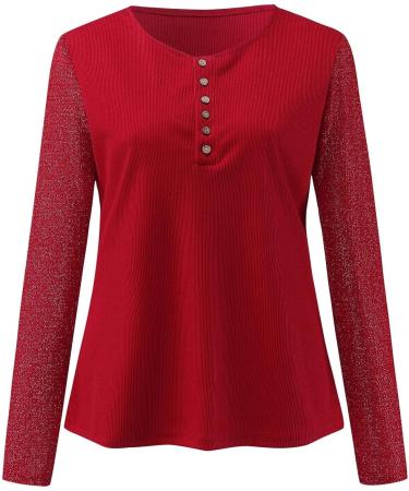 Women's Dressy V-Neck Henley Shirt | Long Sleeve Red Blouse for Fall | Casual Button Down Top - Buy Online on GoSupps.com