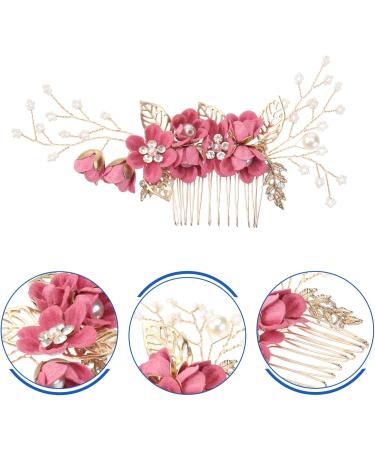 Lurrose Bride Wedding Hair Comb Combs for Hair Rhinestone Pearls Leaf Hair Piece Crystal Hair Side Comb for Women and Girls Rosy - Buy Online on GoSupps.com