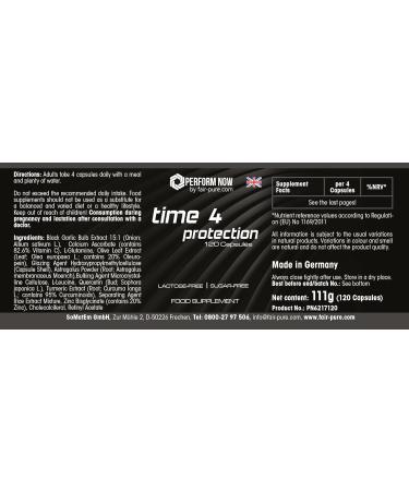 time 4 protection - avec vitamines A C D zinc glutamine ail noir astragale extrait de curcuma et bien plus - 120 g lules - hautement dos es - qualit allemande | PERFORM NOW by fair&pure  - Buy Online on GoSupps.com