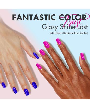 Hot Pink Press on Nails - Medium Square Coffin Style | Thick Reusable Gel Acrylic False Nails | 24 Glossy Solid Color Set - SXVME - Buy Online on GoSupps.com