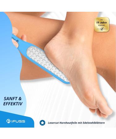 Mr. Fuss Laser Hornhaut Trash - Double-Sided Corneal File for Safe & Effective Corn Removal - Non-Slip Plastic & Stainless Steel in Blue - Buy Online on GoSupps.com