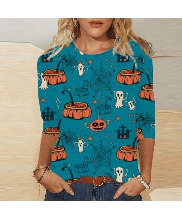 Halloween Costumes Quarter Sleeve Holiday Printed Basic Top Blue Small - Buy Online on GoSupps.com
