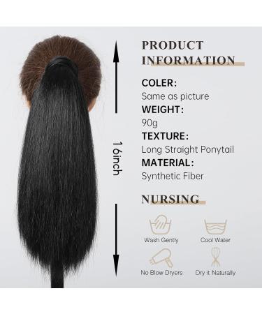 Ponytail Extensions Straight Ponytail Hairpiece for Women 16inch Ponytail Wrap Around Clip In Hair Extension Black Long Heat Resistant Fibre for Women(Dark Brown) - Buy Online on GoSupps.com