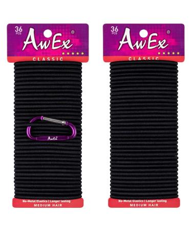 AwEx Strong Black Hair Ties 72 PCS 4 mm Regular Loop Hair Bands No Metal Hair Elastics No Pull Ponytail Holder 4 mm Black Regular Loop