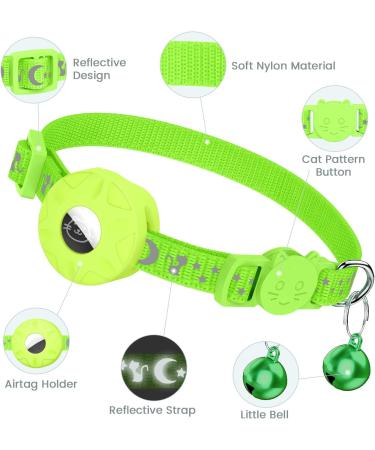 Airtag Cat Collar with Holder & Bell | Reflective Safety Neck Band for Kittens & Puppies - Green - Buy Online on GoSupps.com