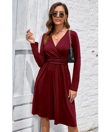 OUGES Women's Spring Casual Midi Dress | Long Sleeve V-Neck Floral Wrap Dress with Pockets - Buy Online on GoSupps.com