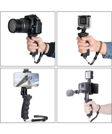 2in1 Ergonomic Portable Action Camera+Smartphone Hand Grip Stabilizer Combo for Vlogging - GoPro & iPhone Holder Kit with Mic+Light Adapter for YouTube & TikTok - Buy Online on GoSupps.com