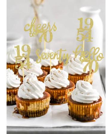 Shop 24PC Gold Glitter 70th Birthday Cupcake Toppers - 1954 Vintage Party Decorations & Accessories - Buy Online on GoSupps.com