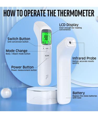 Digital No-Touch Forehead Thermometer for Adults and Kids - Fever Alert, Object Mode, 32 Memory Recall - Instant Accurate Reading - White - Buy Online on GoSupps.com