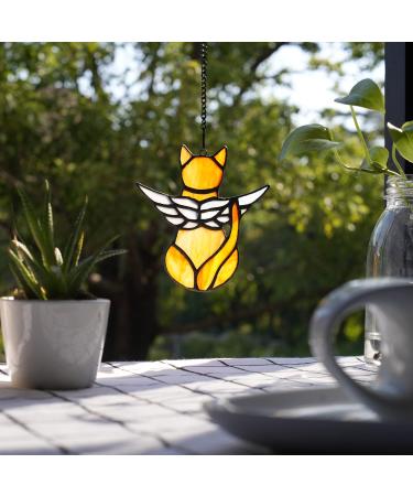 BOXCASA Angel Cat Stained Glass Window Hanging Decor - Memorial Gift Ornament with White Cat Suncatcher Design - Buy Online on GoSupps.com