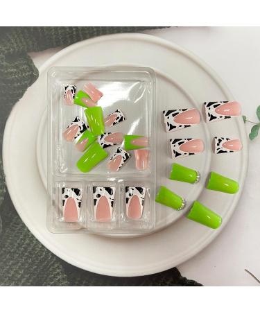 Shop Green Duck Nails - Rhinestone Designs Milk Pattern Wide French Tip Press-On Acrylic Nails for Women & Girls - Buy Online on GoSupps.com