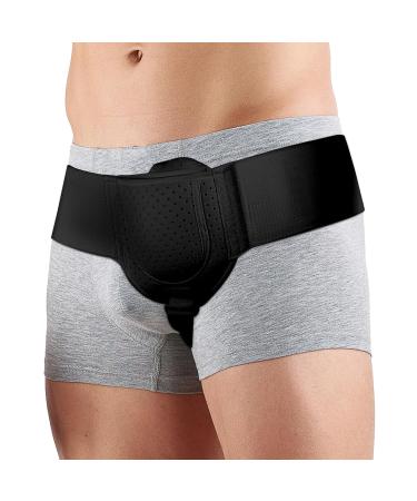 Hernia Support belt for men and Women - Post Surgery Inguinal Hernia Support Truss for Inguinal with Adjustable Waist Strap and Removable Compression Pads Left and Right Wearable (Black)
