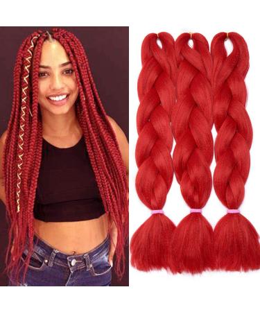 24" Hair Extension Crochet Braids Extensions Braiding Hair Synthetic 3 Packs/300g Red