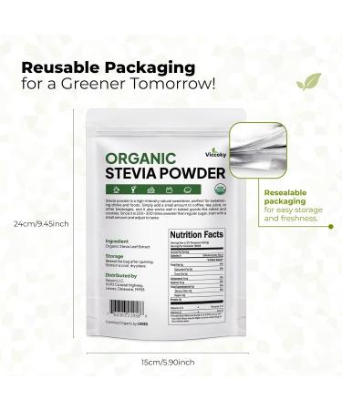 Viccoky Organic Stevia Extract Powder 13oz (370g) | Pure | Sugar-Free | 0 Calories | No Additives | Dissolves Easily | Super Sweet Sugar Substitute | Natural Sweetener - Buy Online on GoSupps.com