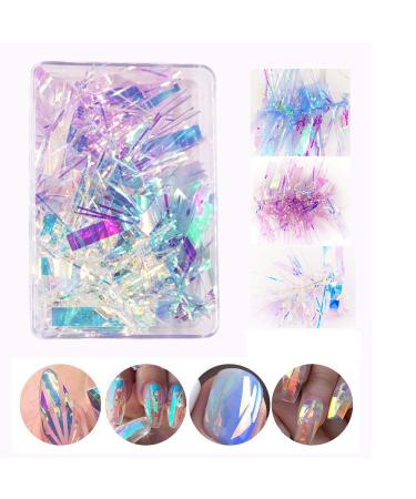 3 Colors Gradient Aurora Glass Paper Nail Sticker, CHANGAR Reflective Mirror Design Broken Glass Stripe Line Paper Nail Decals 3D Broken Glass Pieces Mirror Foils DIY Nail Art Decoration