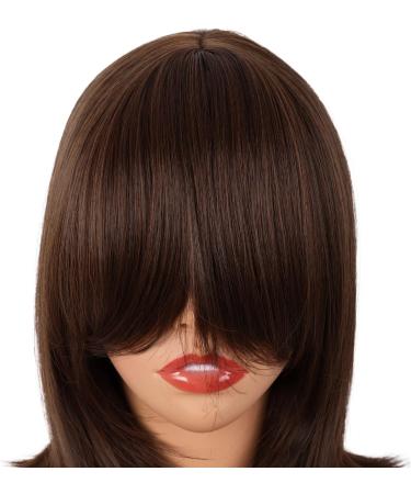 MapofBeauty 18 Inch/45 cm Layered Bangs Straight Synthetic Fiber Shoulder Length Hair Daily Use Wig (Brown) - Buy Online on GoSupps.com