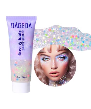 Prreal Body Glitter Gel 50ml Face Glitters Body Gel Sequins Shimmer Liquid Eyeshadow Chunky Glitter for Face Hair Nails Hologrographic Cosmetic Laser Powder Festival Glitter Makeup#Candy