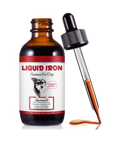 Liquid Iron Drops for Dogs Iron Supplements for Dogs with Folate & Vitamin B12 Promotes Blood Health Improve Anemia Low Enery Levels and Lethargy Caramel Flavor -60ml