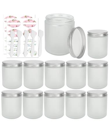 12 Pack 8 oz Round Frosted Glass Jars with Silver Metal Lids, 240ml Matte Clear Empty Candle Jars Cosmetic Jars Food Storage Containers, Canning Jars For Spice,Powder,Liquid,Sample,Face Cream Lotion