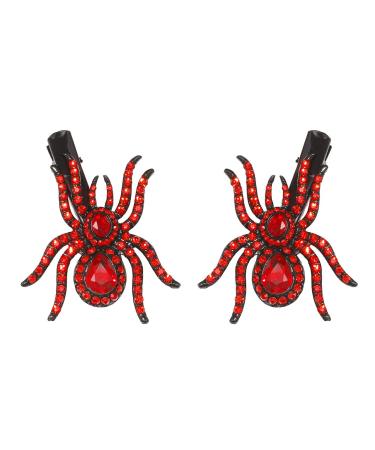 Halloween Spider Hair Clips Sparkle Crystal Monster Hairpins Creative Rhinestone Insect Barrette Horror Funny Costume Dress-up Accessories Red