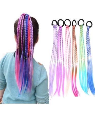 AirXing 6pcs Kids Girls Hair Extension Colorful Braided Wigs Ponytail Headbands Rubber Bands Hair Bands Headwear Hair Accessories(6 pcs colors-A)