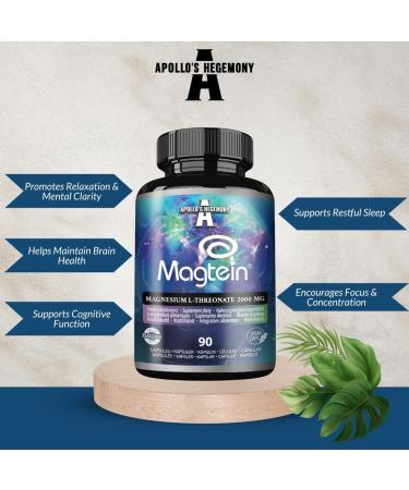 Magtein Magnesium L-Threonate 144 mg per Daily Dose - 90 Vegan Capsules - 30-Day Supply - for Cognitive Function Support - by Apollo's Hegemony Capsule 90 Count (Pack of 1) - Buy Online on GoSupps.com