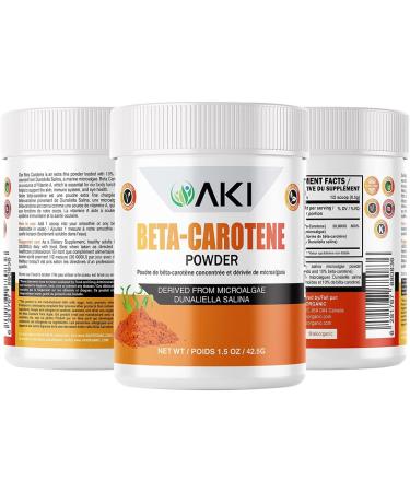 AKI Beta Carotene 10% Powder (1.5oz 42.52g) | Highly Concentrated Vitamin A | Supports Body Functions, Skin, Immune System, and Eye Health | GMO-Free & Vegan Friendly - Buy Online on GoSupps.com