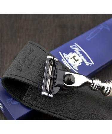 Triple Edge Cartridge Razor for Men - Ivory & Leather Pouch | Gents Shaving Essentials | Perfect Gift for Him - Buy Online on GoSupps.com