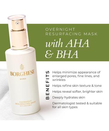 Borghese Overnight Resurfacing Mask with AHA & BHA - Exfoliating Overnight Mask for Smooth Radiant Skin Reduces Fine Lines & Wrinkles | 1.7 Fl Oz - International Shipping Available - Buy Online on GoSupps.com