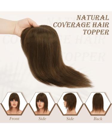 Buy Ruwiss Real Hair Topper for Women - 100% Human Hair Clip-in Crown Topper for Thin Hair Medium Brown 7.5x13cm Silk Base 25cm Wigs with Ponytail | International Shipping - Buy Online on GoSupps.com