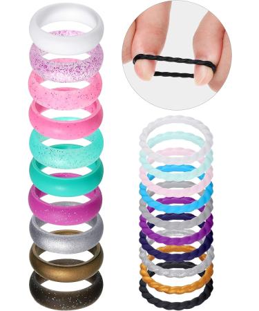 20 Pieces Silicone Wedding Rings for Women - Thin Stackable Wide Glitter Bands - Size 7 (17.3mm) - Perfect for Wedding, Sports & Everyday Wear - Buy Online on GoSupps.com