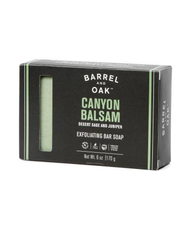 Barrel & Oak - Exfoliating Bar Soap Men's Soap Bar Deep Cleans Pores & Removes Dead Skin Certified Sustainable Palm Oil Charcoal Powder & Olive Stone Vegan (Canyon Balsam 6 oz)