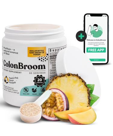ColonBroom Psyllium Husk Powder Colon Cleanser (Tropical Fruits) - Vegan, Gluten Free Fiber Supplement - Safe Colon Cleanse for Constipation Relief, Bloating Relief & Gut Health (60 Servings)
