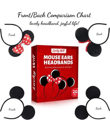 Lucky Will Fashion Mouse Ears Headband Bow Hair Band 20pcs - Solid Black & Red Bow for Adults and Children - Buy Online on GoSupps.com