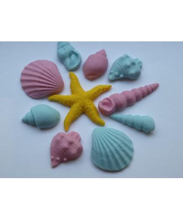 Rainbow Cake Toppers 10x Edible Seashells Little Mermaid Beach Party Fondant Cake Toppers Pink Blue Yellow (RCT-0142) - Buy Online on GoSupps.com