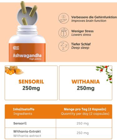 Ashwagandha Capsules - High Dose Double Concentration KSM-66 | Enhance Energy & Sleep | Sensoril Adaptogen Nootropic - 4-Month Supply - Buy Online on GoSupps.com