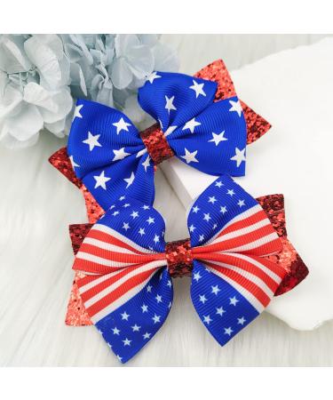 Independence Day Glitter Hair Clips 2pcs for Girls & Women - Stars and Stripes Hair Bows for Fourth of July & Memorial Day - Buy Online on GoSupps.com