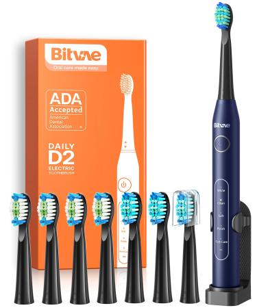 Bitvae Electric Toothbrush for Adults and Kids ADA Accepted Sonic Toothbrush with Rechargeable Power, Ultrasonic Travel Toothbrush with 8 Heads (Midnight Blue)