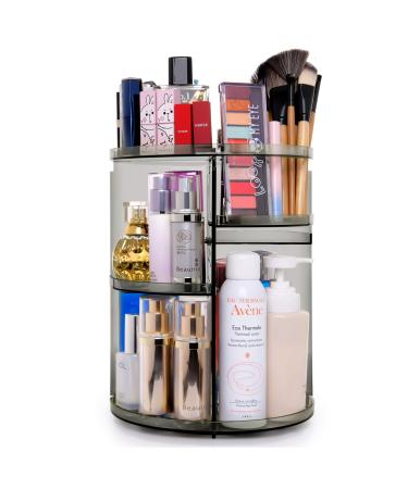 360 Degree Rotation Makeup Organizer Gray, Lazy Susan Cosmetics Storage Shelf Makeup Carousel Rotating Display Rack, Great for Countertop Bathroom Counter