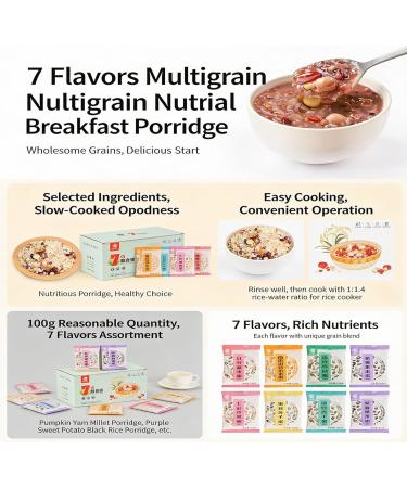 Bouillie Multigrains Nutritive 7 Paquets/700 G 7 Saveurs Petit-d jeuner Facile Cuisiner For Toute La Famille - Buy Online on GoSupps.com