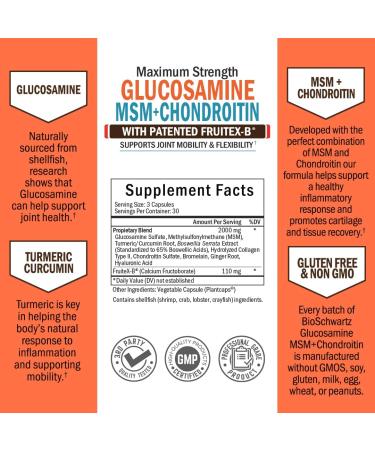 BioSchwartz Glucosamine MSM + Chondroitin with Fruitex-B | 90 Veggie Caps for Joint Health - Buy Online on GoSupps.com
