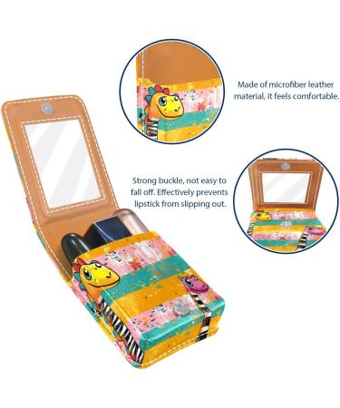 Travel Lipstick Organizer Case - Portable Makeup Bag with Mirror | Cartoon Dinosaur Rainbow Stripe Design - Buy Online on GoSupps.com