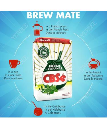  Yerbee Hierbas Serranas Yerba Mate CBS tea originally from Argentina 1 kg (2 of 0.5 kg) detox and energy drink - Buy Online on GoSupps.com