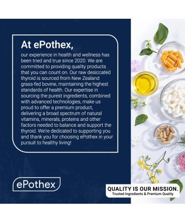 EPOTHEX Raw Grass-Fed Desiccated Bovine Thyroid - Thyroid and Energy Support - New Zealand Sourced 60 Capsules - Buy Online on GoSupps.com