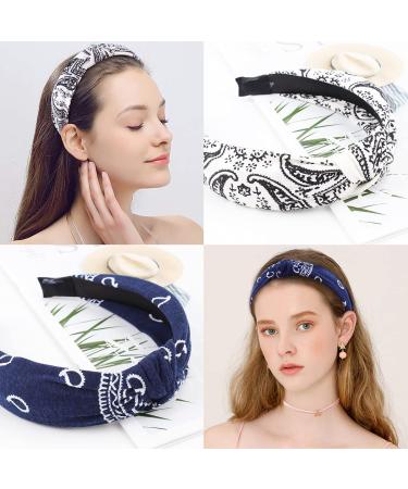 TOBATOBA 8 Pack Bandana Headband for Women - Elastic Paisley Headbands - Wide Knotted Turban Style - Vintage Boho Design - No Slip - 4 Set (Black, Red, Blue, White) - Buy Online on GoSupps.com